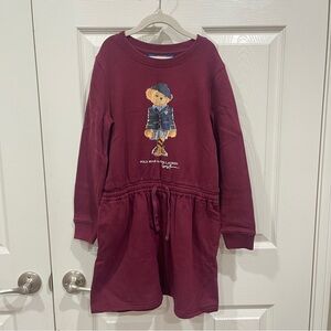 Polo Ralph Lauren Dress Girls Red Long Sleeve Bear Graphic Pullover Casual